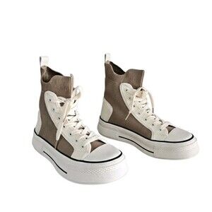 Women’s Knit High-Top Platform Sneakers Beige & White  Size US 7 New Without Box